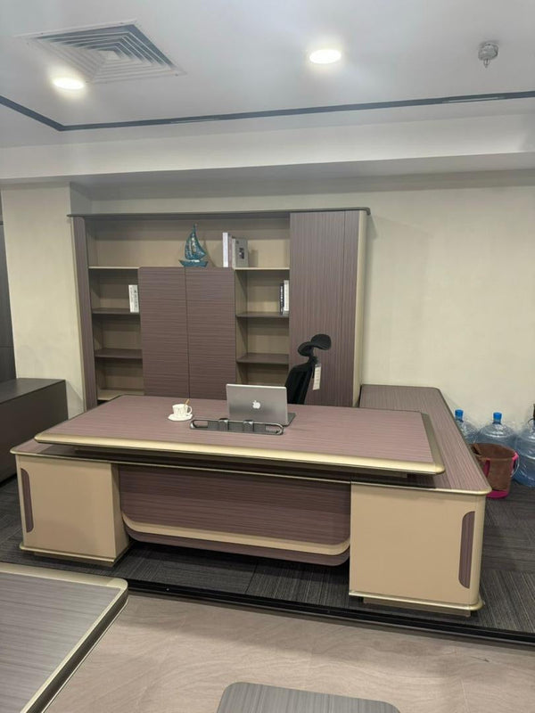 Bureau Directorial Gris 300D avec Grande Bibliothèque (2m80/3m20)