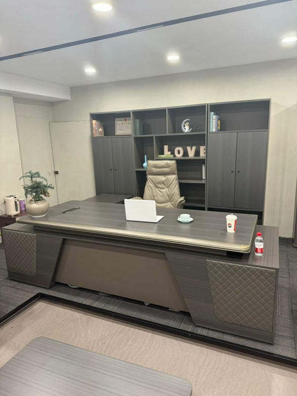 Bureau Directorial Beige Doré 1m80 avec Éclairage LED Intégré